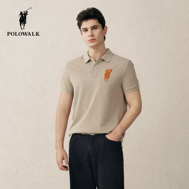 【100%棉】POLOWALK短袖POLO衫男式2025夏季新品修身T恤翻领上衣