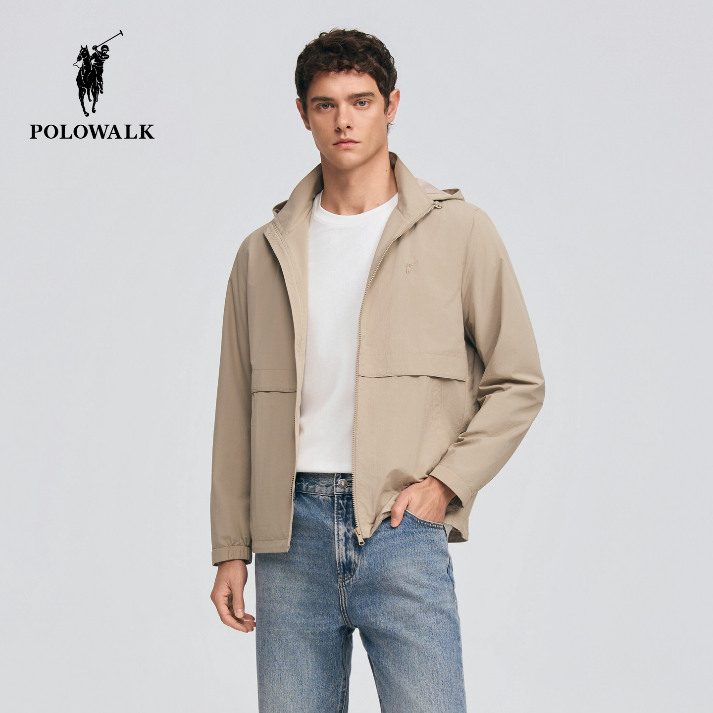 POLOWALK男式夹克2026春季新品短款可拆卸连帽立领商务夹克外套