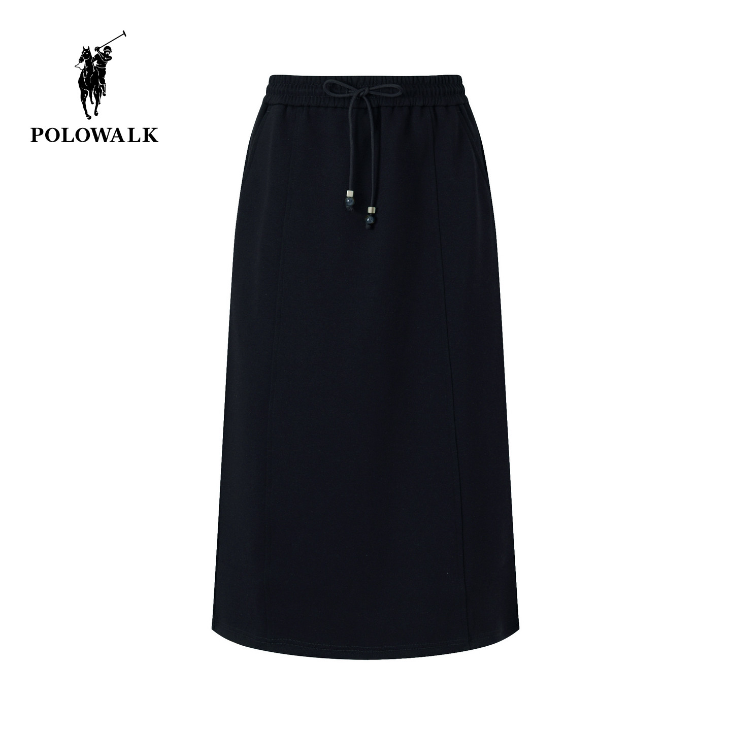 POLOWALK女式半裙2025秋冬新品女装直筒通勤休闲松紧腰开叉半身裙