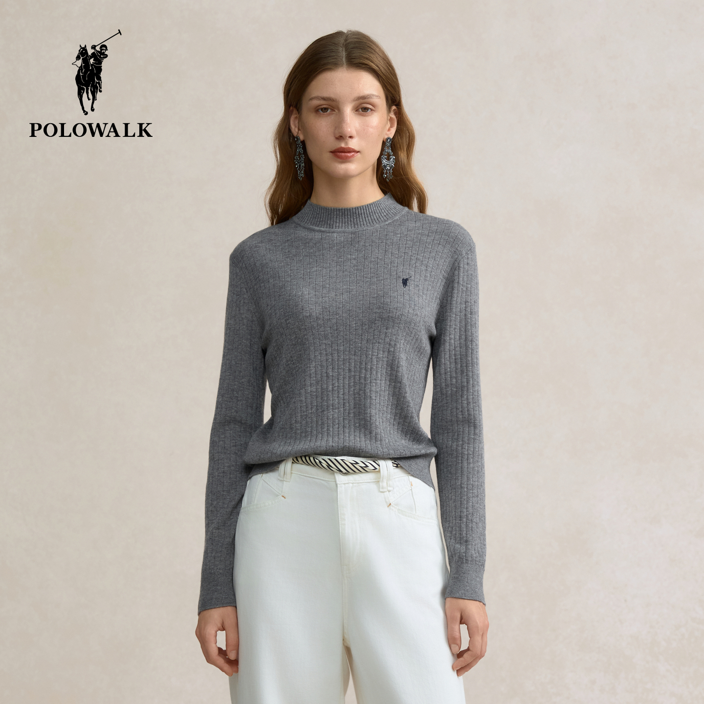 POLOWALK女装2025秋季新品女式长袖针织衫