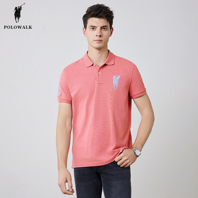 POLOWALK美式polo衫男士夏季新款纯棉数字刺绣质感短袖T恤上衣
