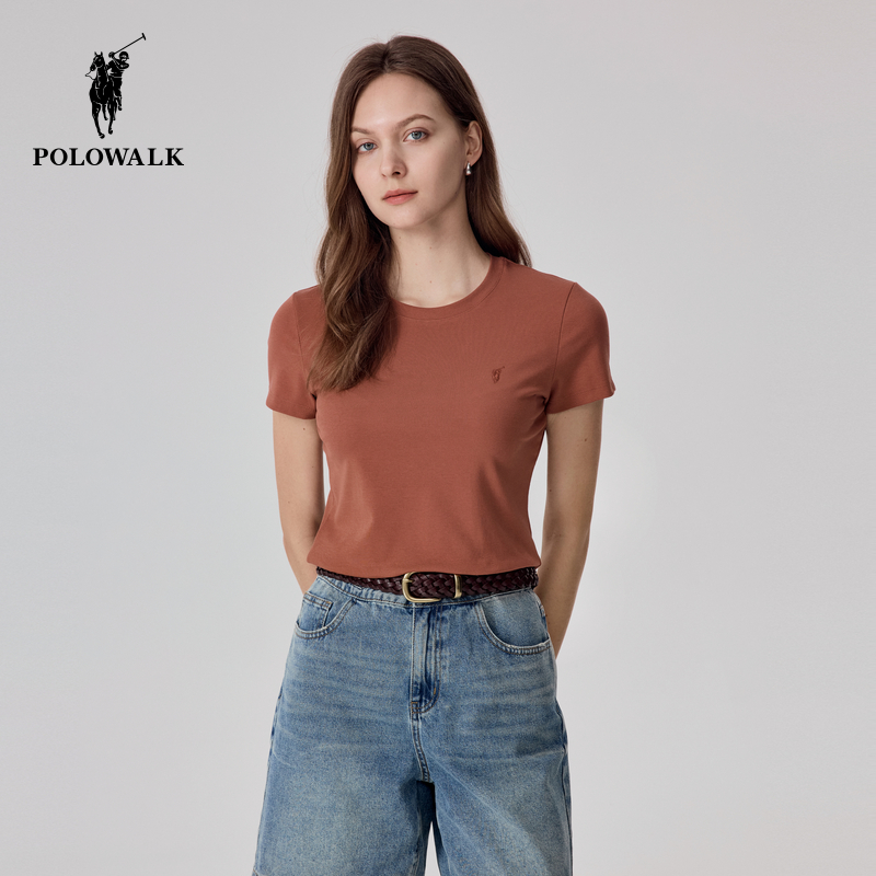 【舒柔棉】POLOWALK短袖t恤夏季新款修身显瘦短款女上衣时尚