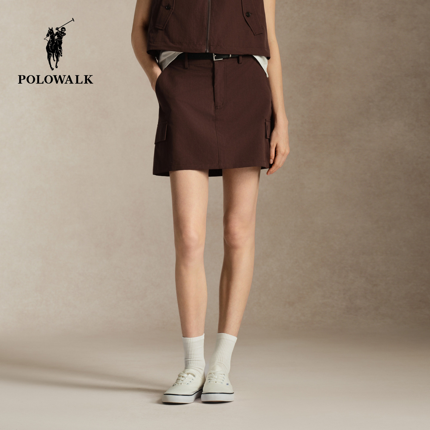 POLOWALK女式半身裙2026秋季新品复古时尚工装风百搭修身短裙