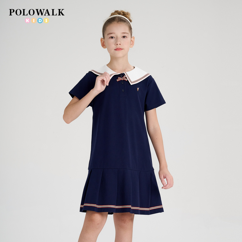 连衣裙大学院风翻领童装短袖女童