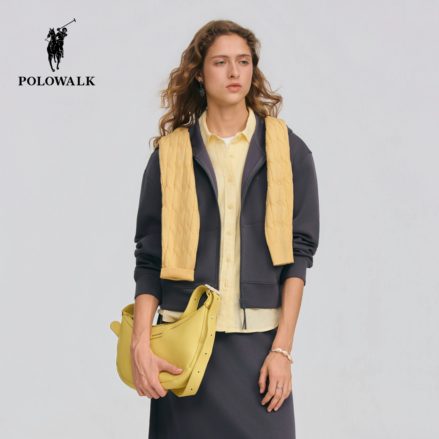 【套装】POLOWALK女式卫衣2026春季新品连帽开衫卫衣H型半身裙