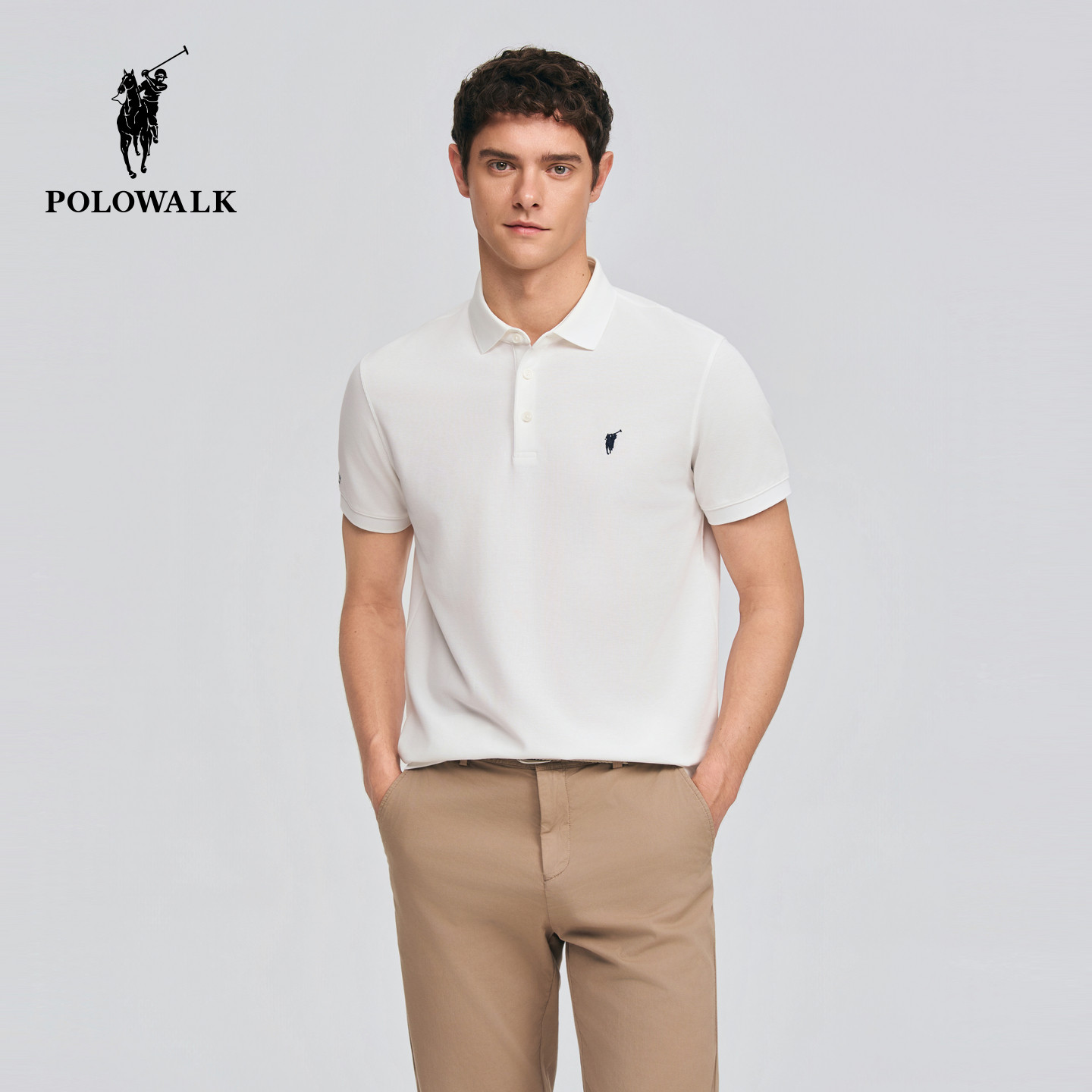 POLOWALK男式短袖POLO衫2026夏季新品翻领字母刺绣商务短袖POLO衫
