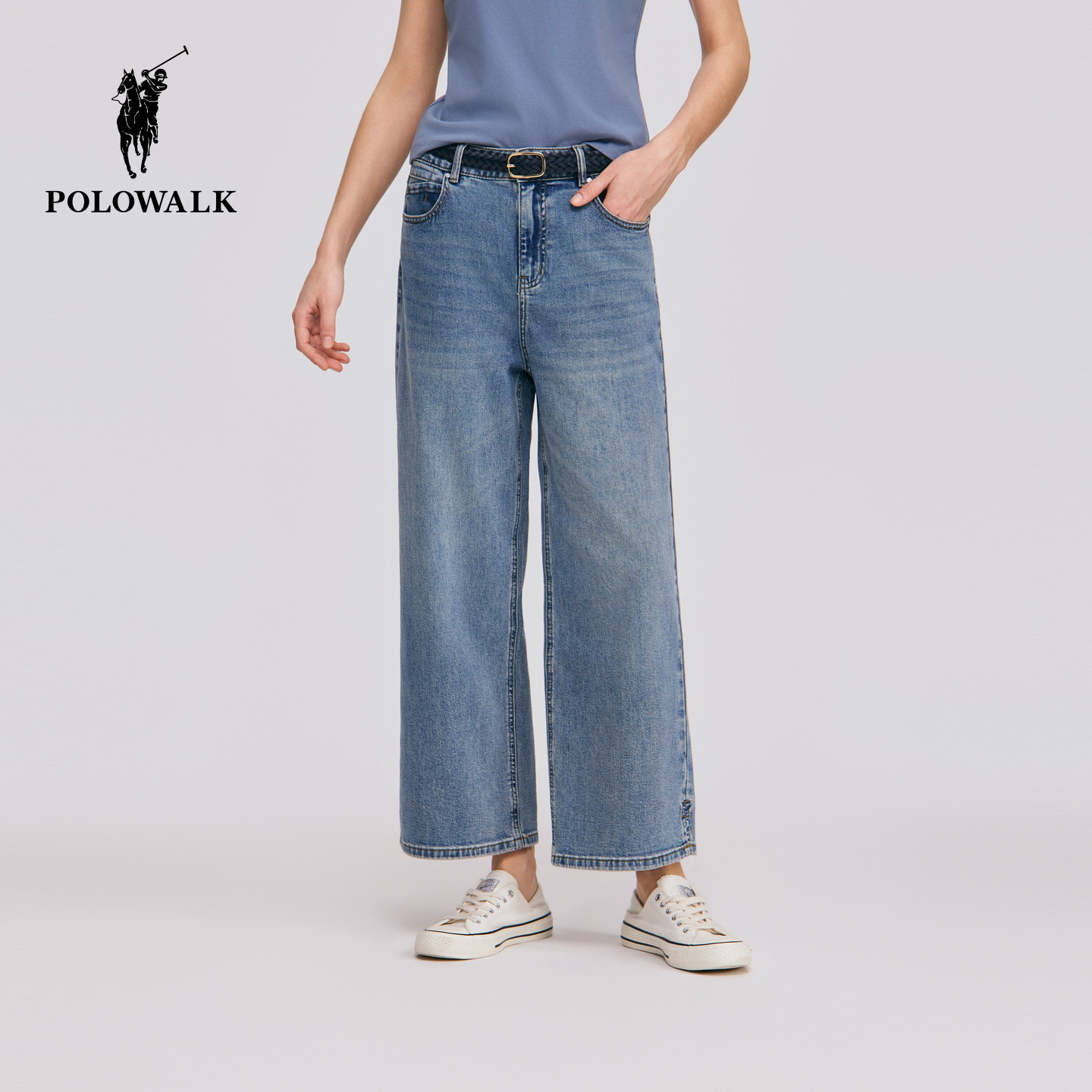 POLOWALK女式牛仔裤2026春夏裤新品女装经典直筒百搭显瘦阔腿长裤