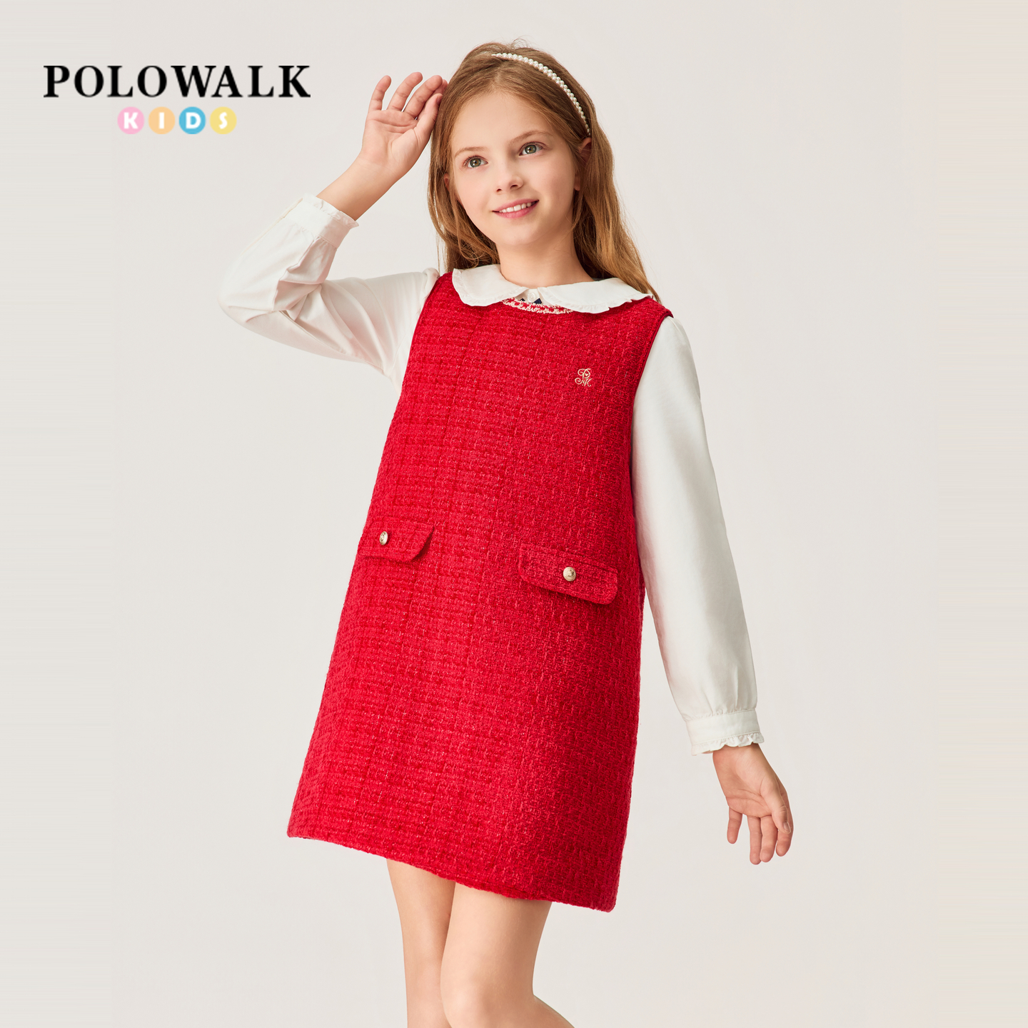 【新年款】POLOWALK女童无袖连衣裙2026新品时尚直筒版红色连衣裙