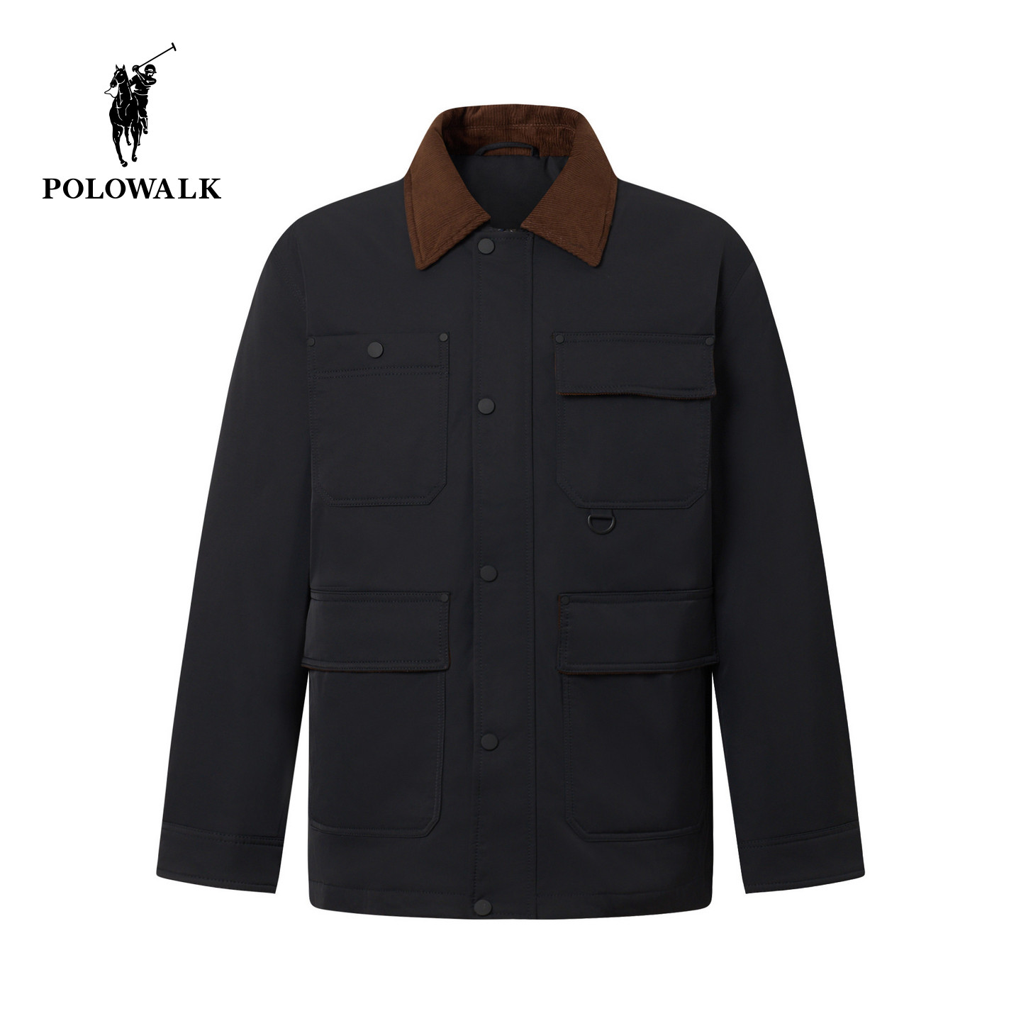 【90鸭绒】POLOWALK男式羽绒服2026冬季复古撞色灯芯绒翻领外套