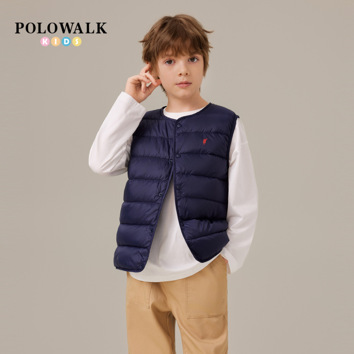 POLOWALK童装男女童羽绒马夹2025秋冬新品简约休闲羽绒儿童背心