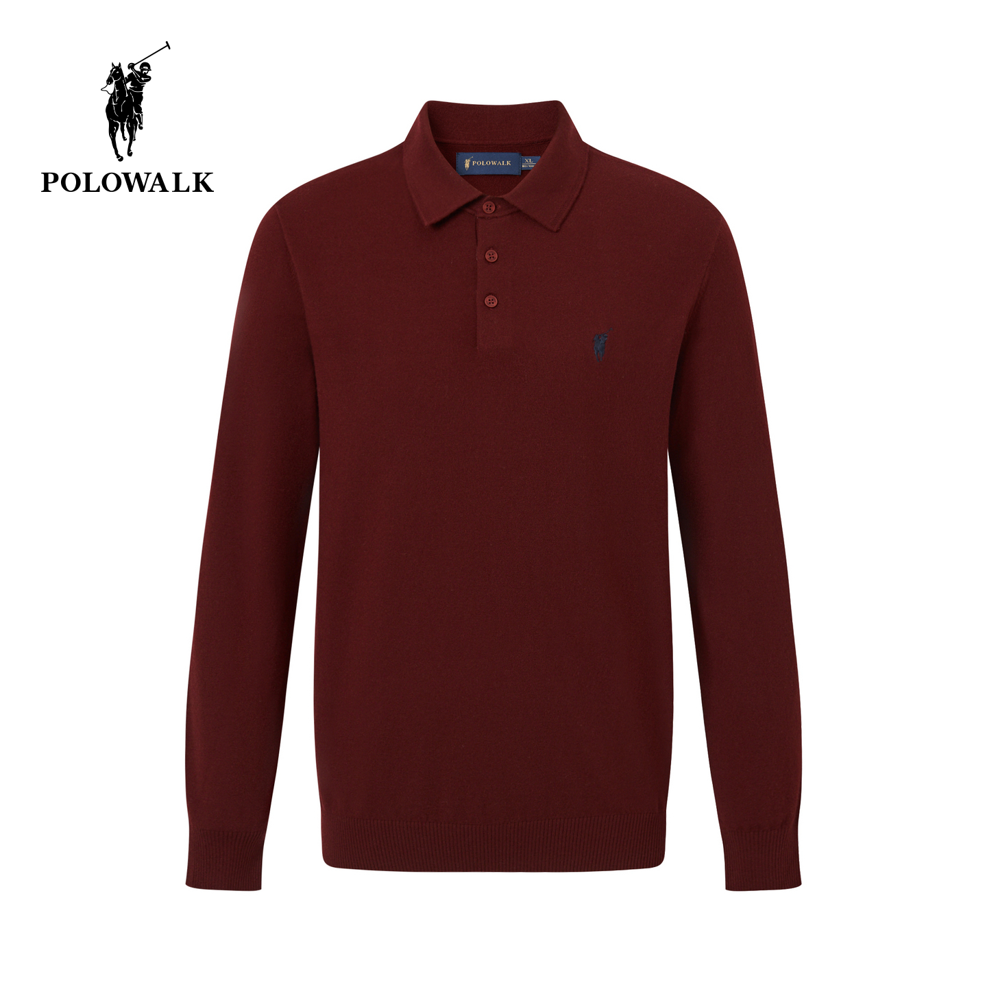POLOWALK男式针织衫2025秋季新品男装纯色百搭休闲翻领打底衫上衣