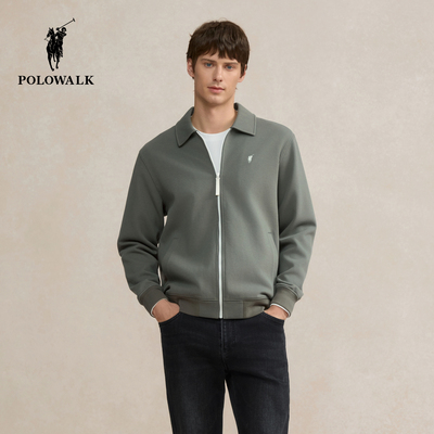POLOWALK男装卫衣2025秋季新品商务绅士翻领开衫男式百搭休闲外套