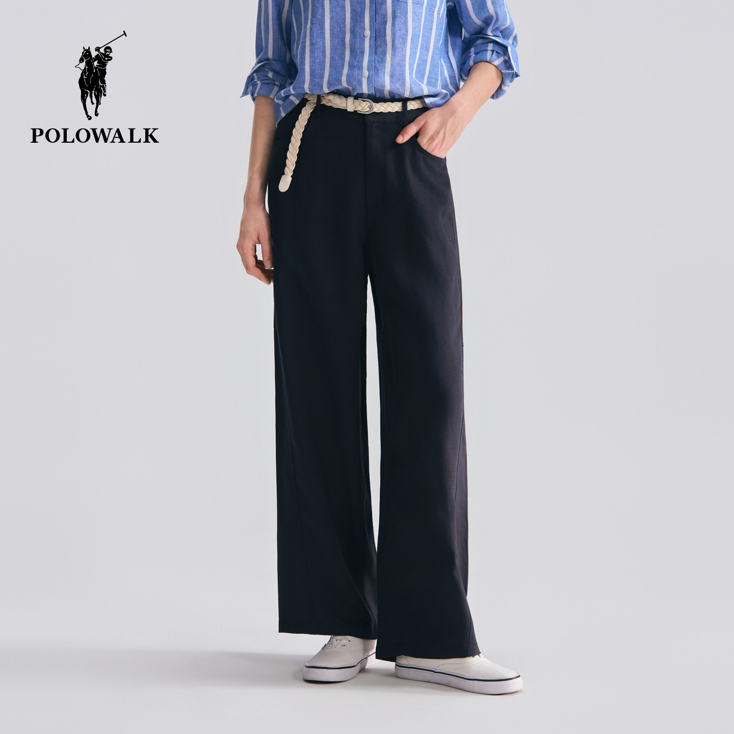 【弯刀裤】POLOWALK女式休闲裤2026夏季新品含亚麻百搭显瘦长裤