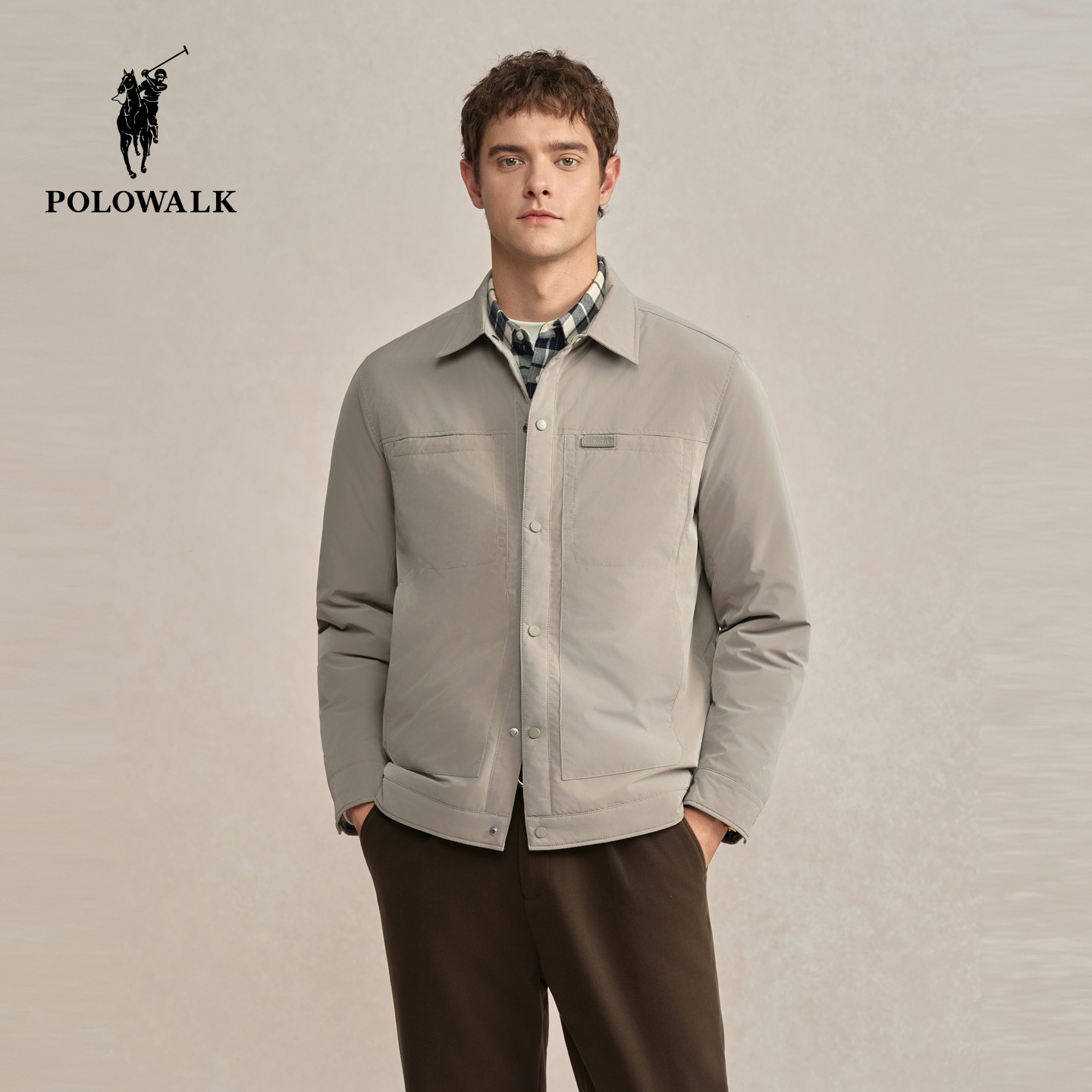 POLOWALK男式短款羽绒服2026冬季新品鹅绒翻领轻薄羽绒服外套