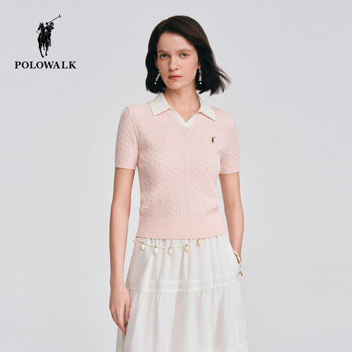 POLOWALK修身V领短袖针织衫