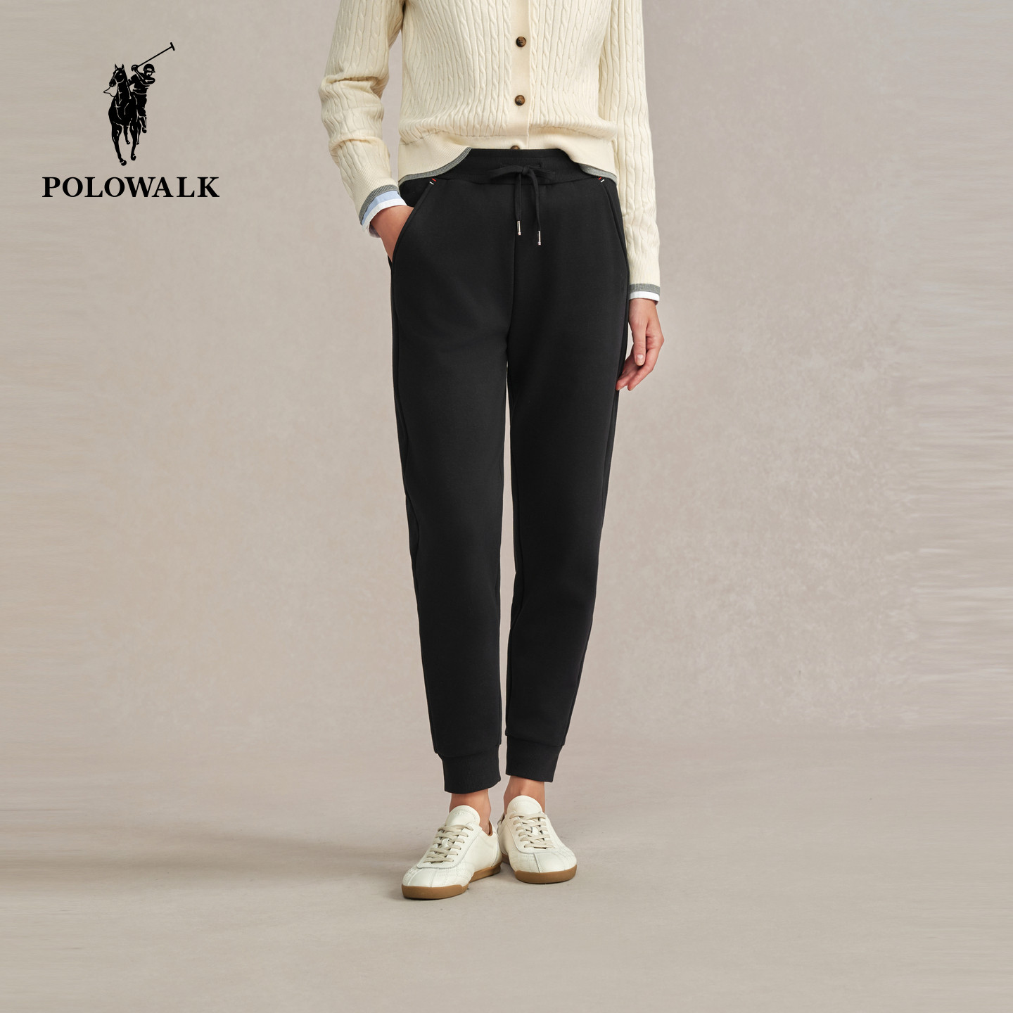 POLOWALK女式针织裤2025秋冬裤新品休闲百搭束脚裤松紧腰