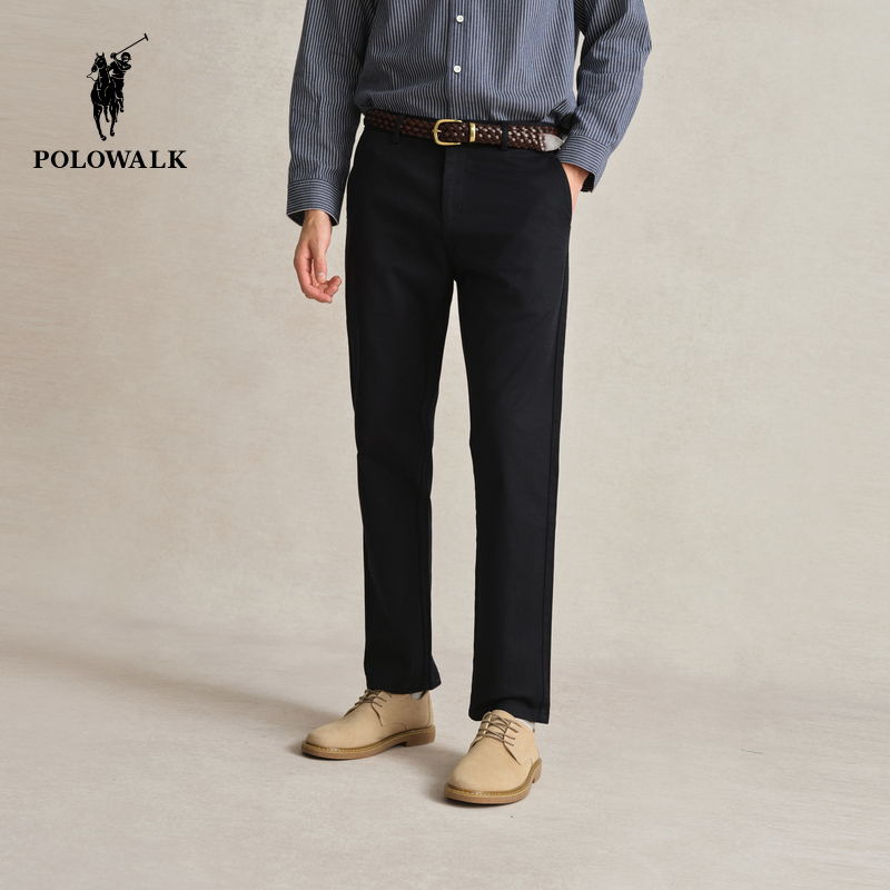 POLOWALK休闲裤男士春秋新款直筒男裤时尚通勤长裤黑色裤子