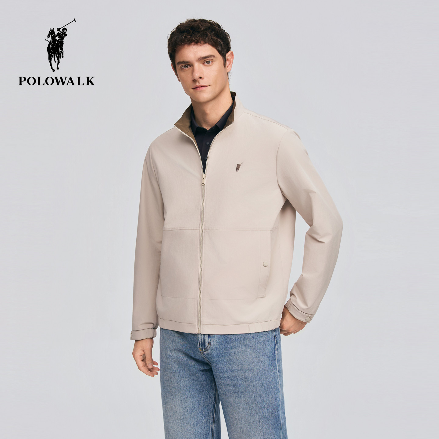 POLOWALK男式夹克2026春季新品男装简约立领商务休闲短款夹克外套