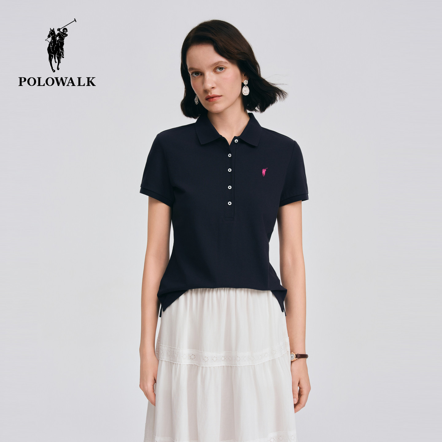 POLOWALK短袖POLO衫女士26夏季新款休闲T恤修身百搭翻领上衣