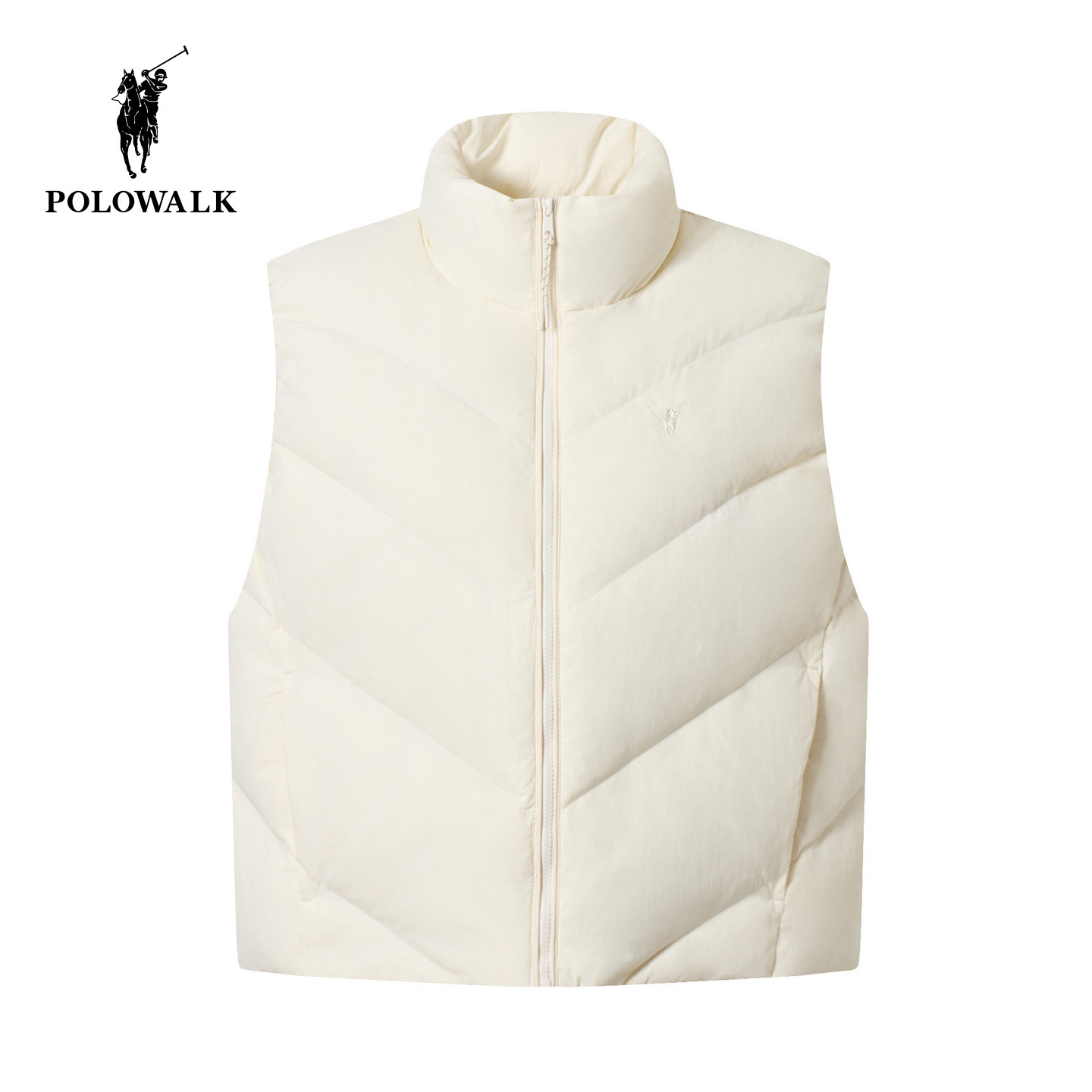 POLOWALK女式羽绒马夹2026冬季新品90鸭绒几何衔缝立领厚款背心