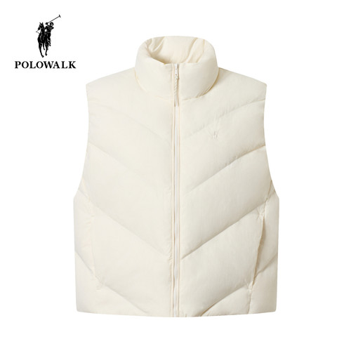 POLOWALK女式羽绒马夹2026冬季新品90鸭绒几何衔缝立领厚款背心