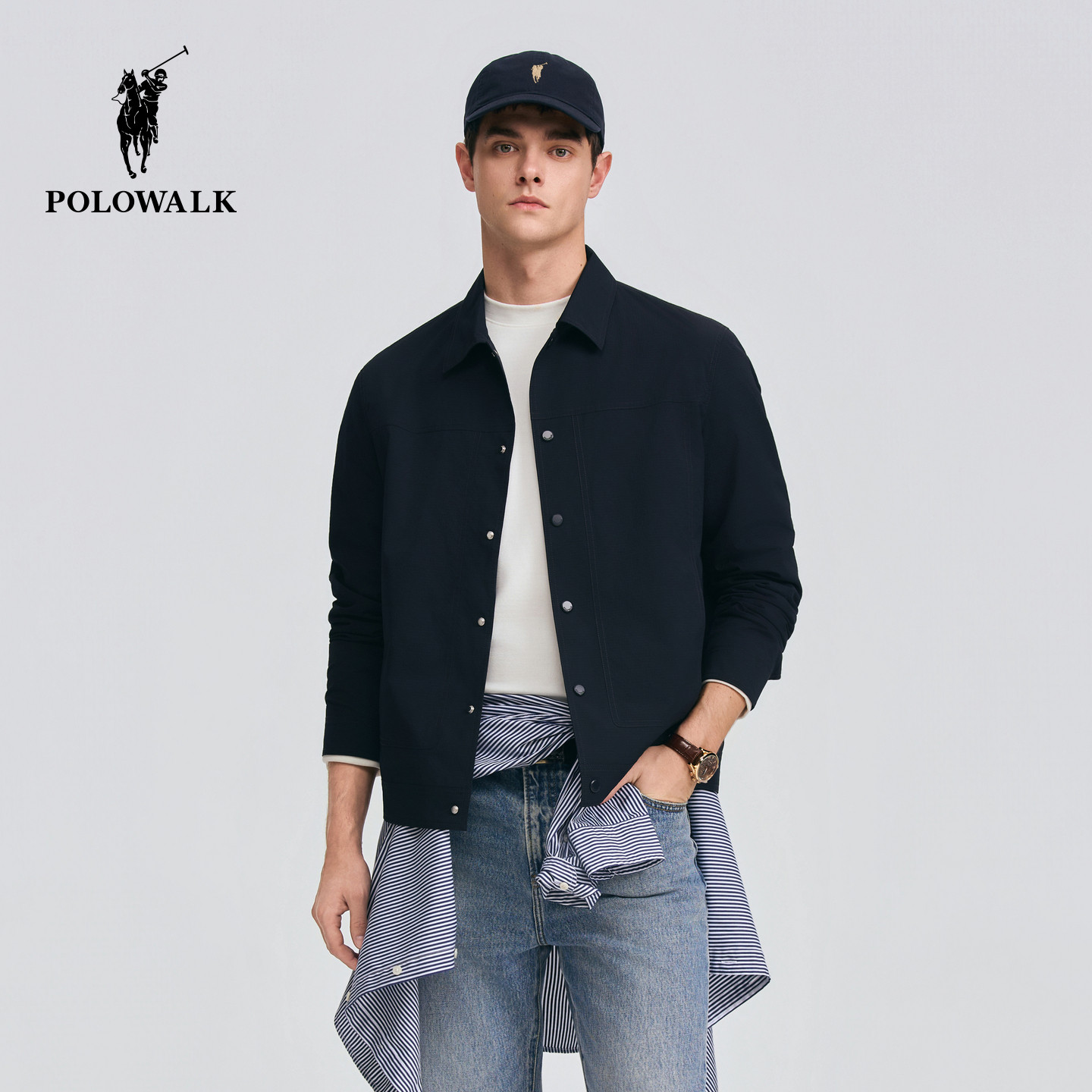 POLOWALK男式夹克2026春季新品翻领单排扣运动休闲户外夹克外套