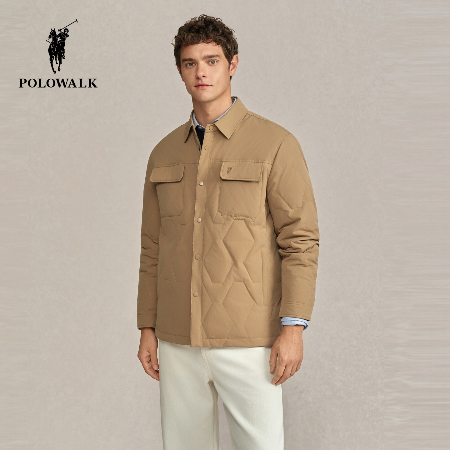 POLOWALK男式羽绒服2025冬季新品工装休闲风90鸭绒轻薄翻领外套男