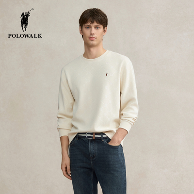 POLOWALK男装卫衣2025秋季新品商务绅士圆领套头长袖打底衫男式