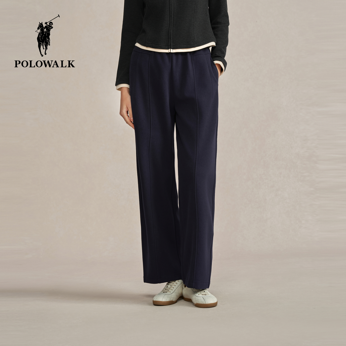 POLOWALK女装女式休闲裤2025秋季新品百搭松紧腰直筒宽松休闲长裤