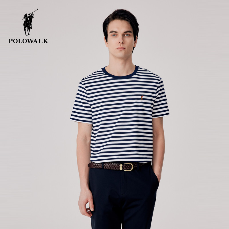POLOWALK纯棉t恤痞帅男夏季新款通勤短袖休闲穿搭男款T恤上衣