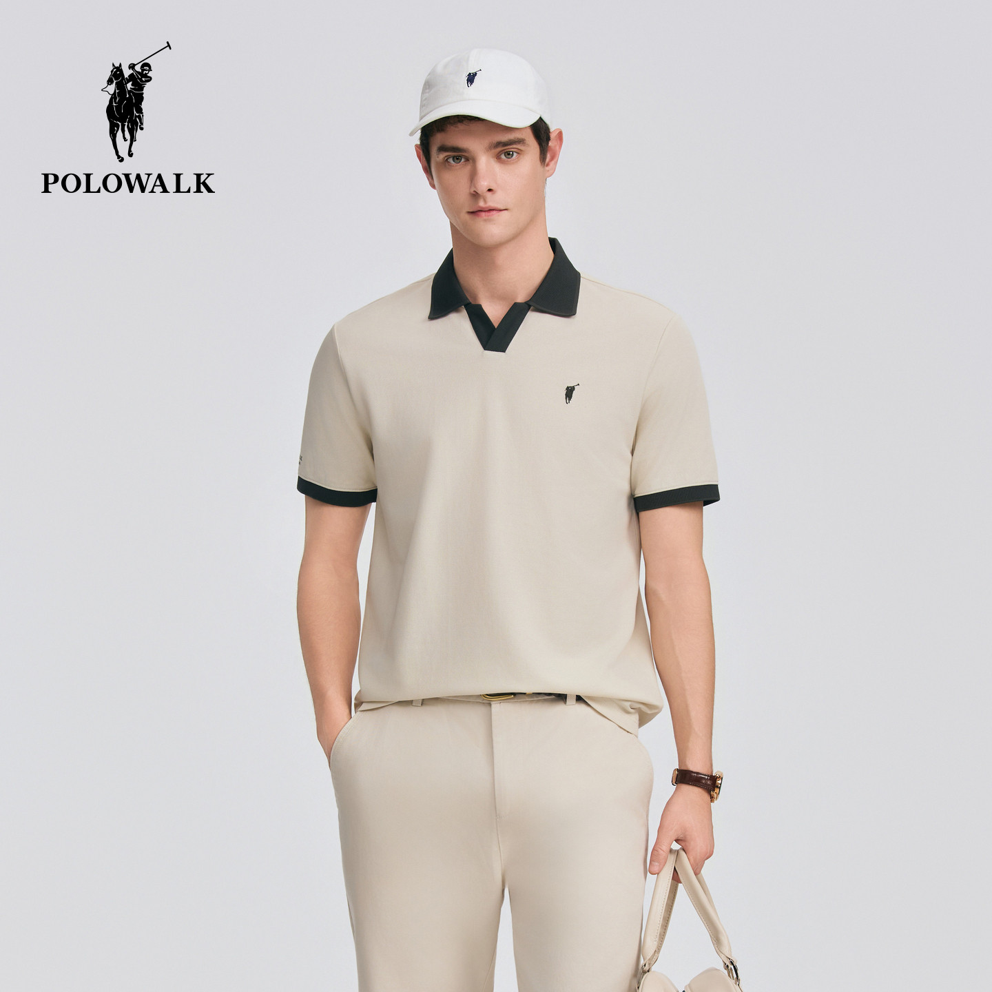 POLOWALK男式短袖POLO衫2026夏季新品撞色剪刀领短袖商务POLO衫