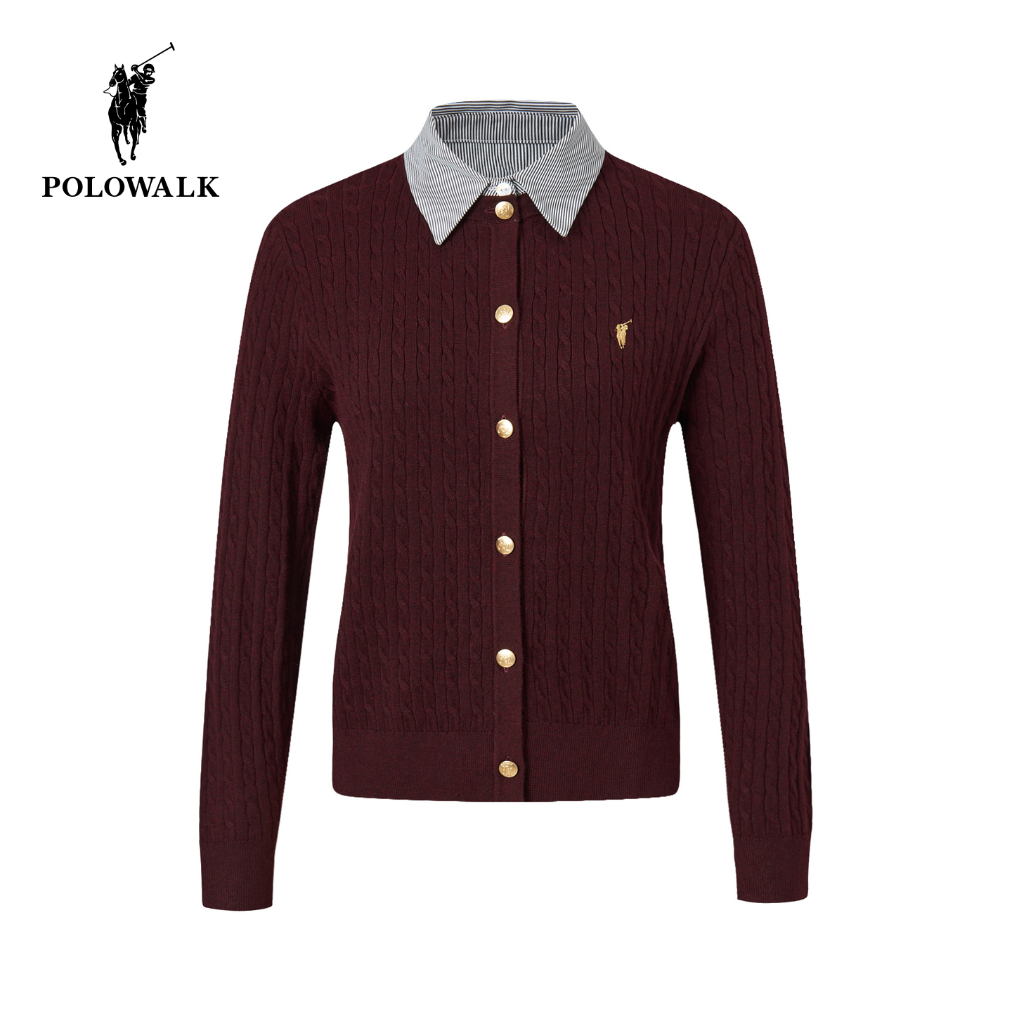 【含羊毛】POLOWALK女装2025秋季新品女式长袖针织衫假两件毛衣女