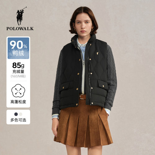 POLOWALK女式羽绒马夹2025冬季新品简约百搭90鸭绒显瘦立领背心女