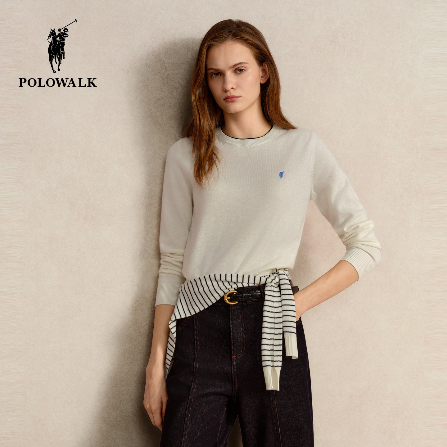 POLOWALK女士长袖针织衫2026早秋新品百搭通勤cleanfit圆领打底衫