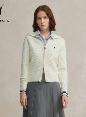 POLOWALK女装2025秋季新品女式长袖针织衫百搭通勤绞花针织开衫女