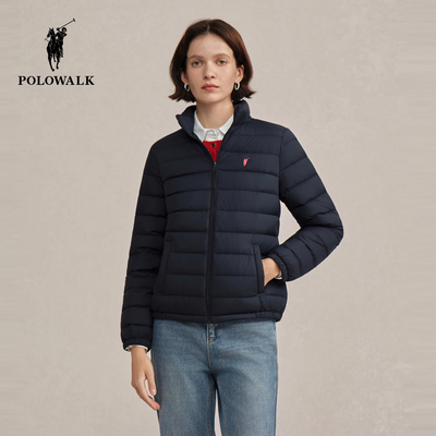 POLOWALK女式排骨羽绒服2025冬季新品90鸭绒百搭立领轻薄羽绒外套