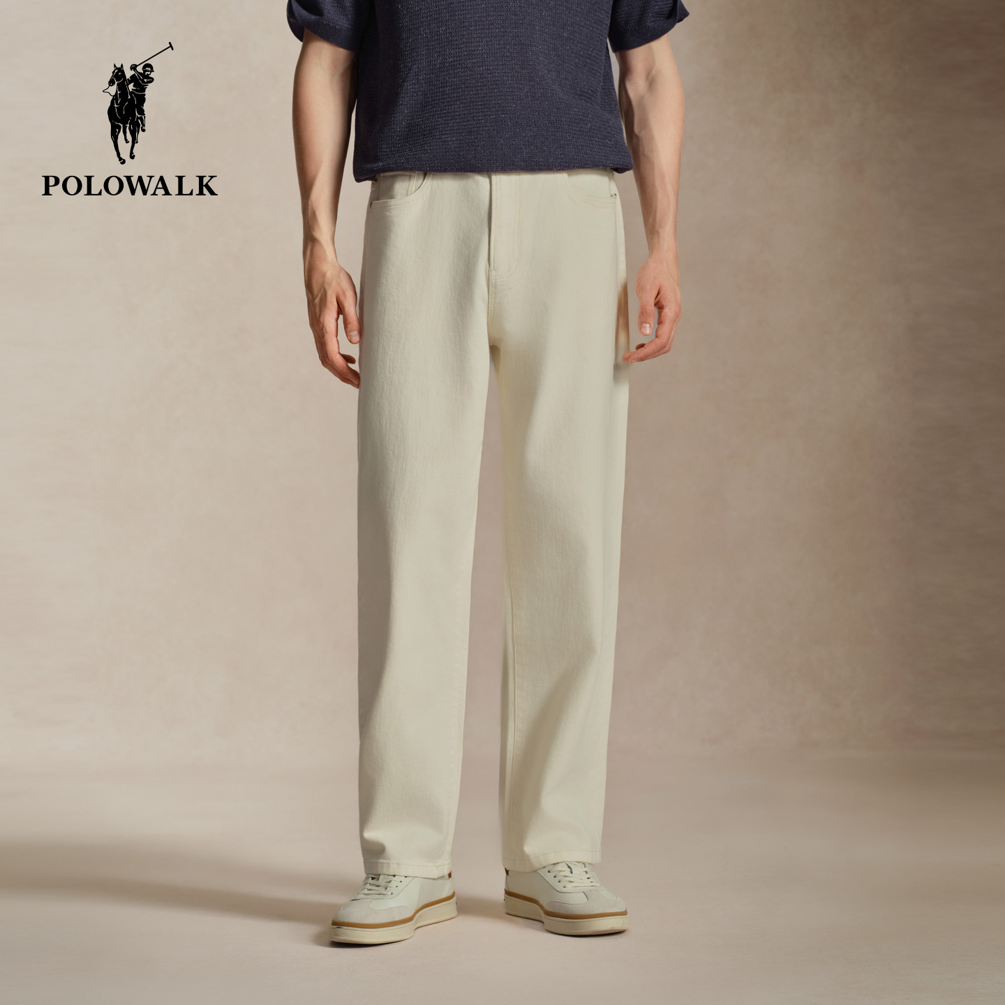 POLOWALK男式休闲裤2026秋冬裤新品白色休闲直筒百搭修身长裤男