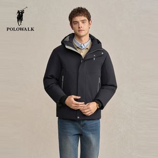 90鸭绒撞色抽绳连帽羽绒服外套 新品 POLOWALK男式 羽绒服2025冬季