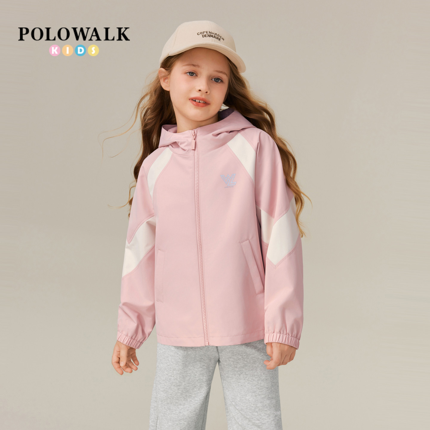 POLOWALK童装女童外套2025秋季新品甜美时尚撞色连帽宽松休闲外套