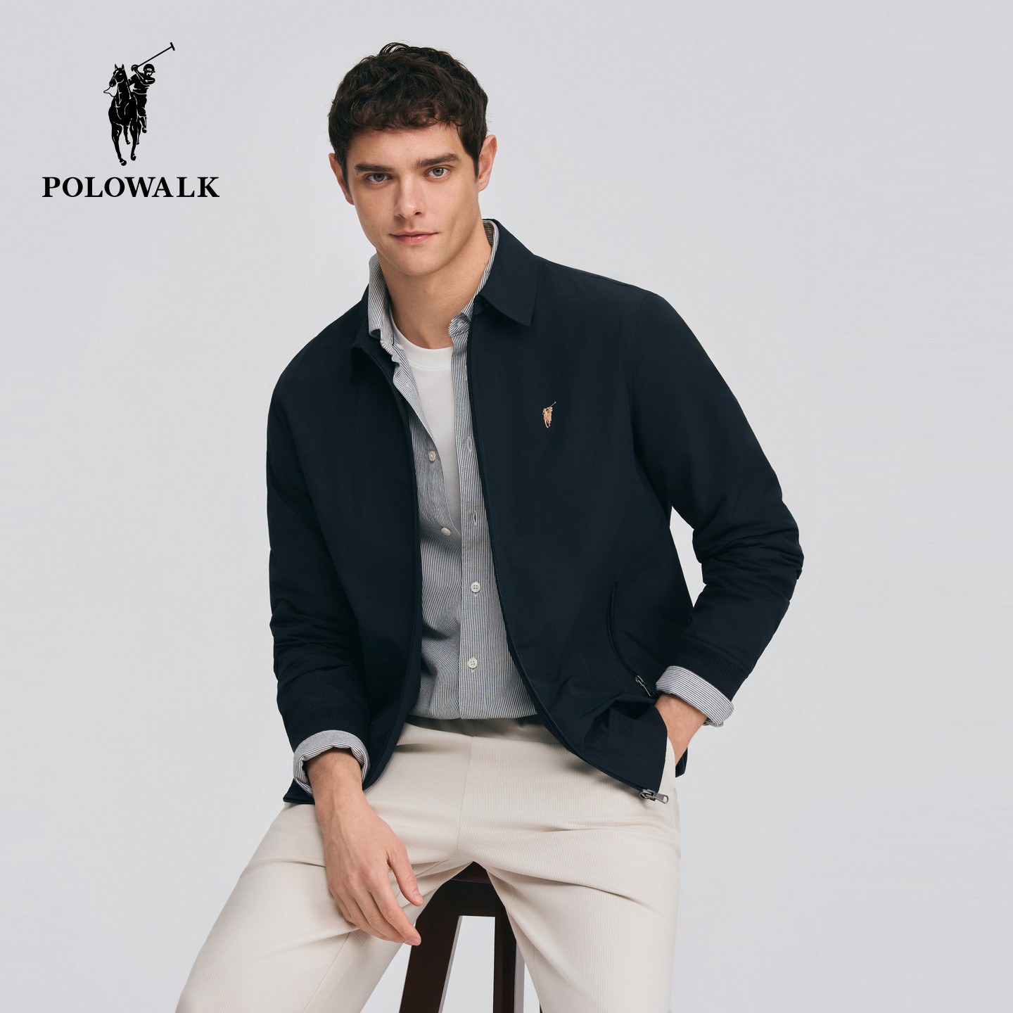POLOWALK男式外套2026春季新品经典简约翻领休闲行政夹克挺括外套