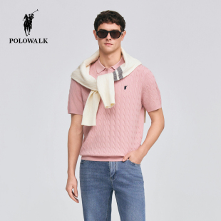 短袖 POLOWALK男式 针织衫 2026春季 绞花针织短袖 新品 含桑蚕丝