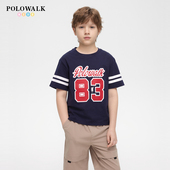 新品 圆领学院风上衣 男童短袖 T恤2025夏季 100%棉 POLOWALK童装