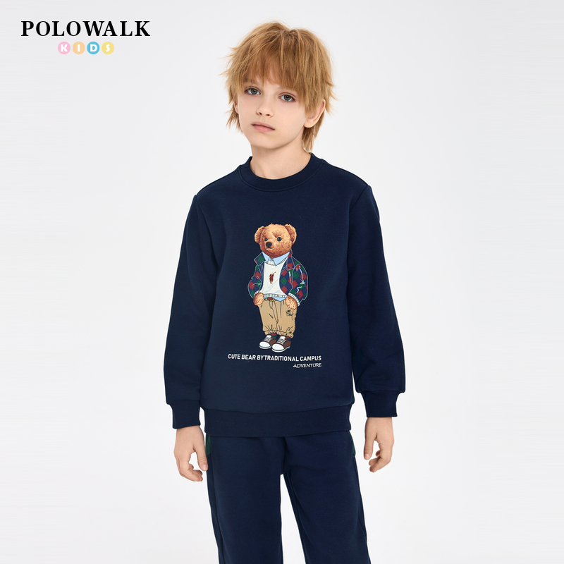 POLOWALK男童卫衣圆领棉涤摇粒
