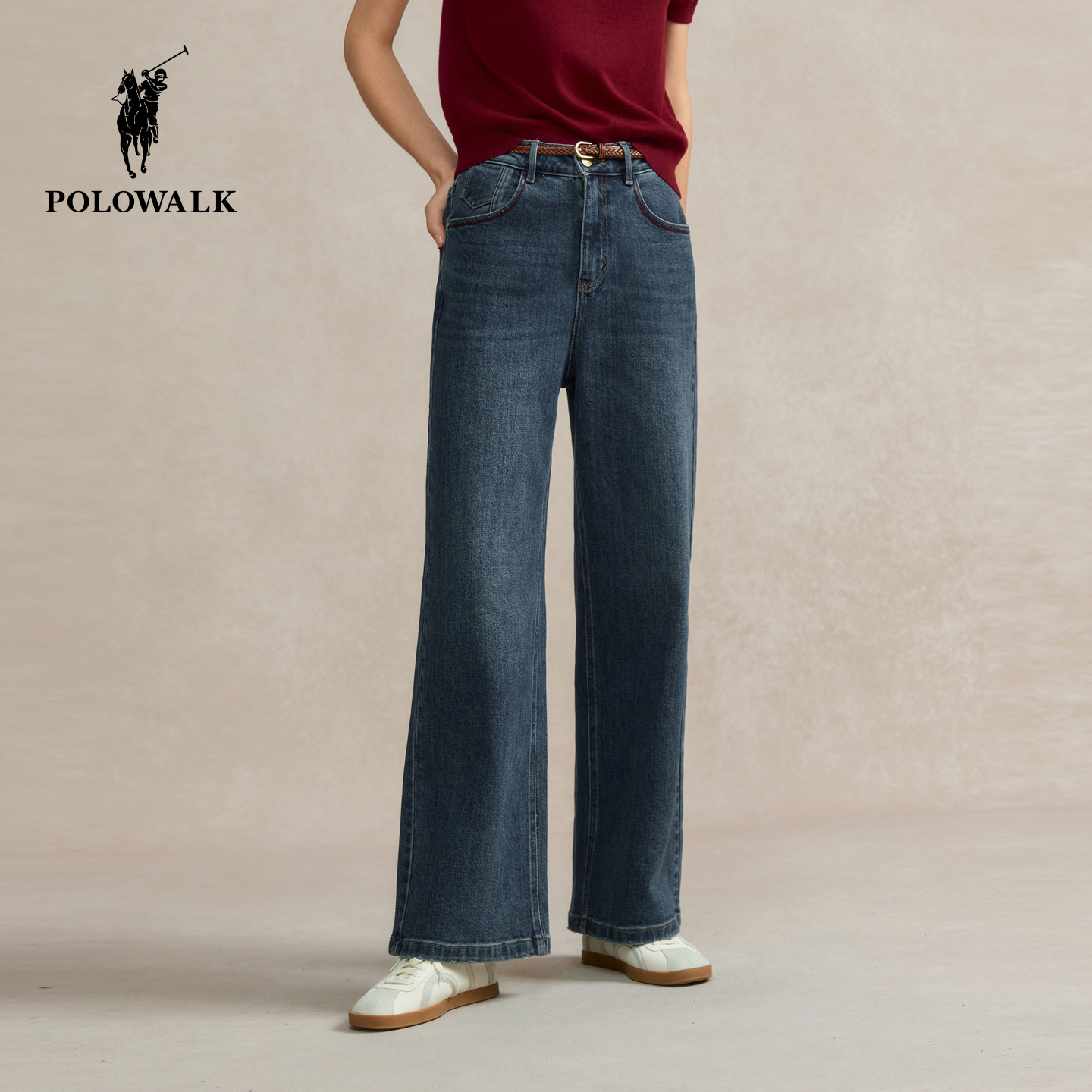 POLOWALK女式牛仔裤2026秋季裤新品直筒休闲牛仔阔腿长裤