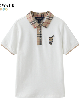 POLOWALK童装新品夏季短袖翻领T恤男童上衣学院风polo衫潮流帅气