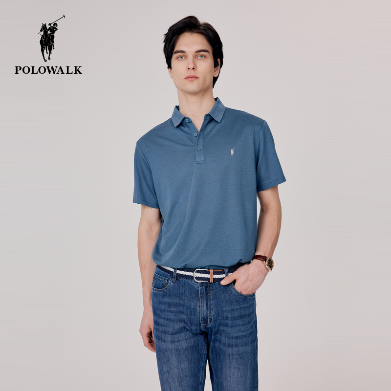 POLOWALK男士短袖polo衫夏季新款藏青简约时尚美式T恤衫