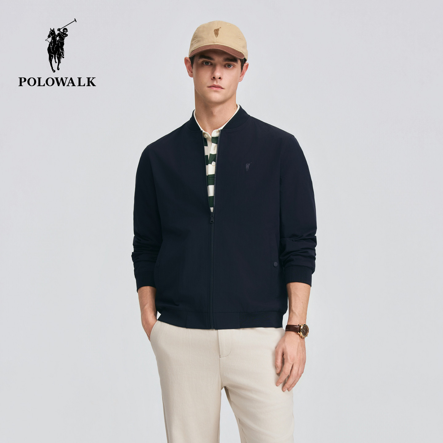 POLOWALK男式夹克2026春季新品棒球领拉链夹克商务休闲外套男装