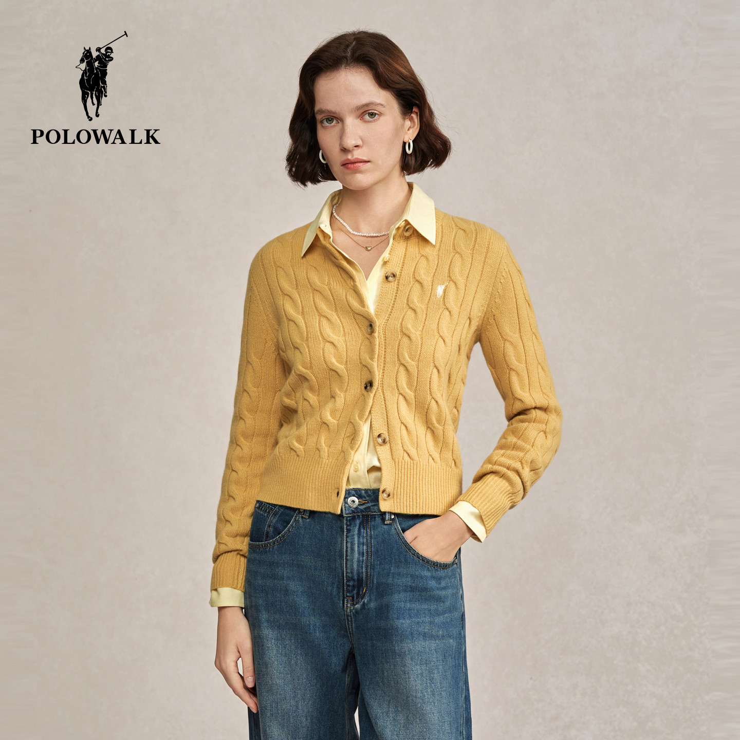 POLOWALK女式绞花羊毛衫