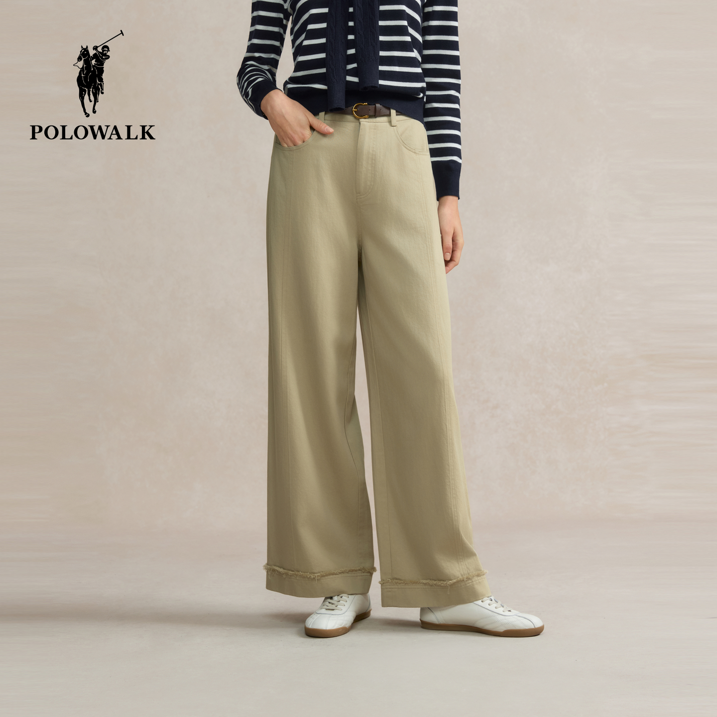 POLOWALK女式宽松休闲裤2025秋冬裤新品松紧腰显瘦阔腿休闲长裤女