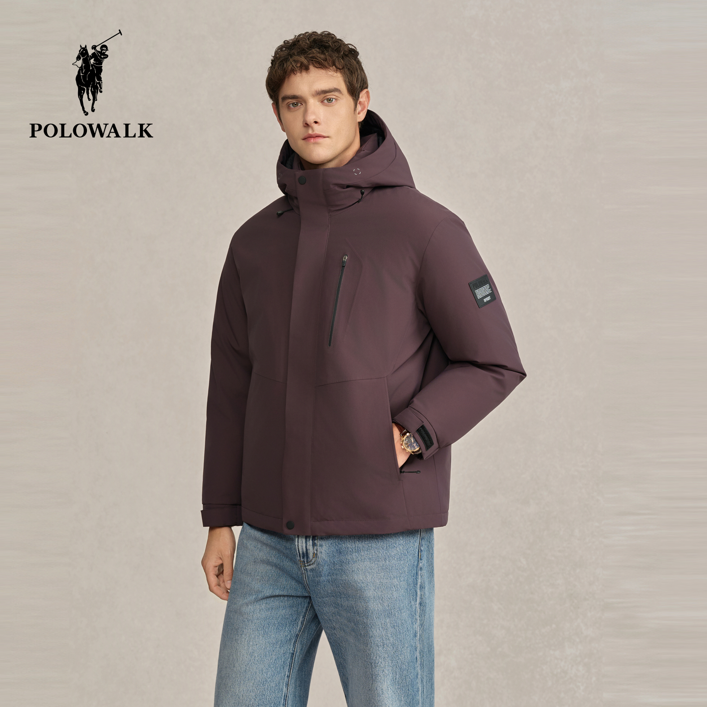 POLOWALK男装2025冬季新品男式羽绒服简系连帽保暖羽绒服百搭男款